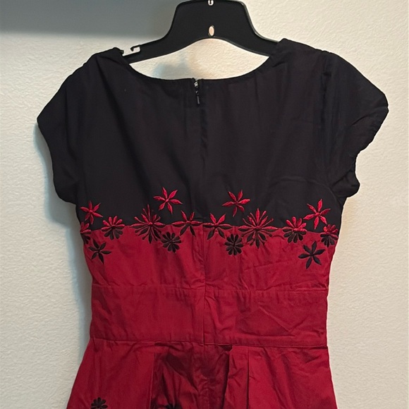 EShakti women’s dress Sz 10 Red & Black Color-block Flowers pockets Cotton NWOT - Picture 6 of 8